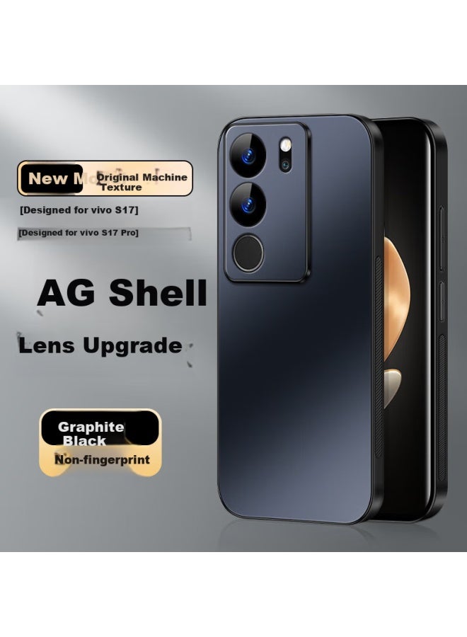 Shangsu Shang Su Vivo S17 Pro Phone Case, Full Coverage Lens Protection Ag Frosted Anti-drop Soft Shell, Vivo Simple Business Style Men And Women Shell, Graphite Black - Image 1