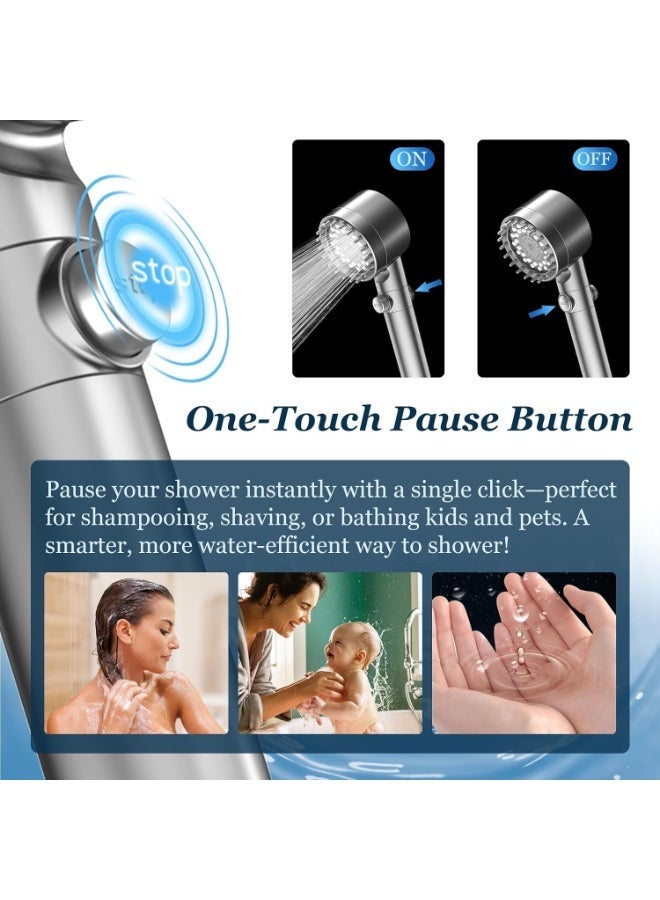 FEELSO High Pressure Shower Head Filter for Hard Water with 1.5m Hose Grey - Image 2