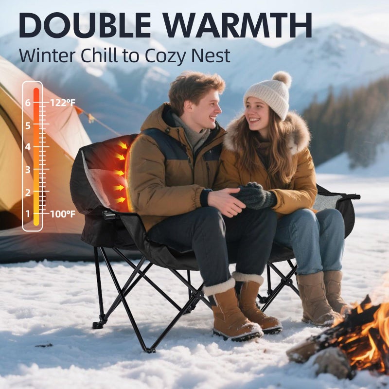PUVASIA Heated Double Camping Chair - Heated Loveseat Chair for 2 Person Heavy Duty Oversized Padded Camping Couch for Adults Outdoor Sports Lawn Portable Folding Chairs - Image 2