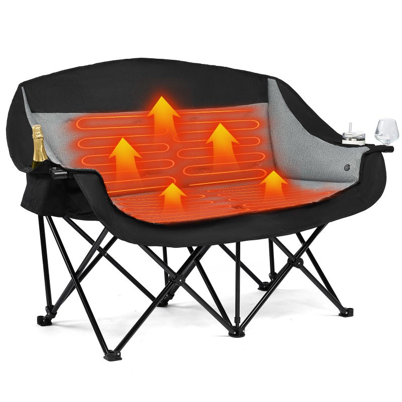 PUVASIA Heated Double Camping Chair - Heated Loveseat Chair for 2 Person Heavy Duty Oversized Padded Camping Couch for Adults Outdoor Sports Lawn Portable Folding Chairs - Image 1