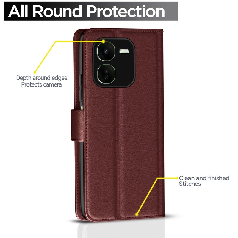 Pikkme IQOO Z9x 5G Flip Cover Leather Finish | Inside TPU with Card Pockets | Wallet Stand and Shock Proof | Complete Protection Flip Case (Brown) - Image 4