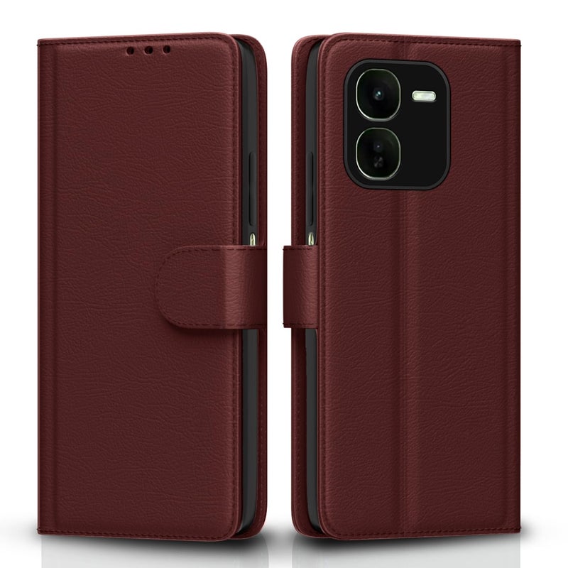 Pikkme IQOO Z9x 5G Flip Cover Leather Finish | Inside TPU with Card Pockets | Wallet Stand and Shock Proof | Complete Protection Flip Case (Brown) - Image 1