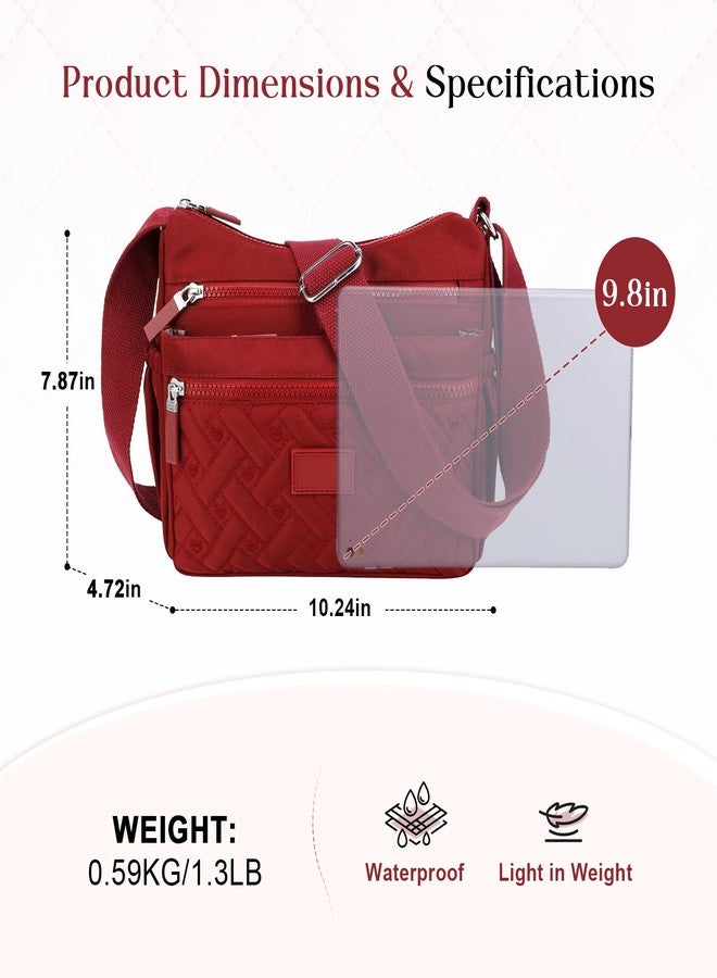 Rkrouco Crossbody Bag for Womens Multi-Pocket Shoulder Handbags Nylon Waterproof Messenger Bag Lightweight Casual Purse Handbag Women Travel (Burgundy) - Image 4
