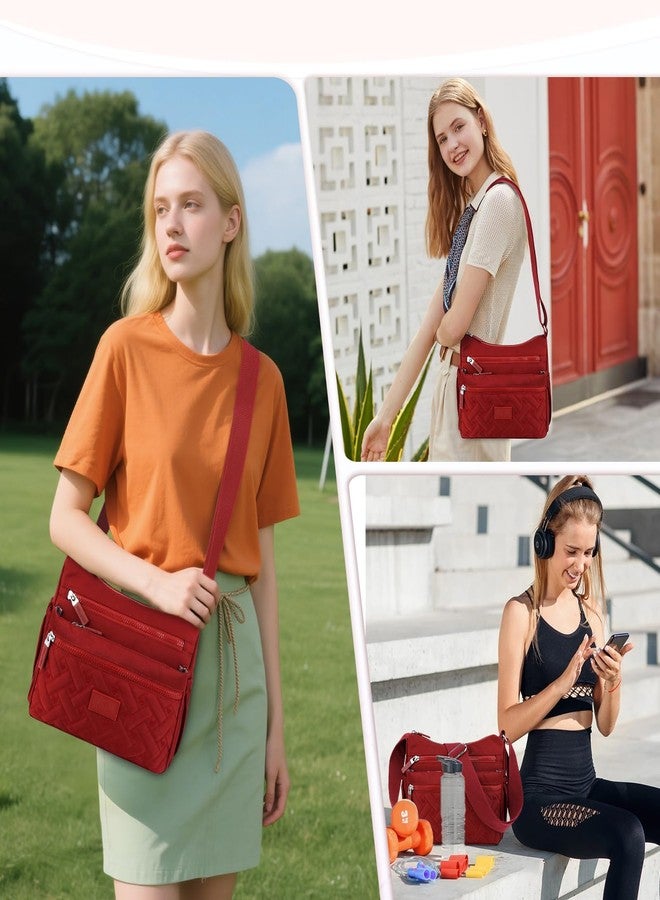 Rkrouco Crossbody Bag for Womens Multi-Pocket Shoulder Handbags Nylon Waterproof Messenger Bag Lightweight Casual Purse Handbag Women Travel (Burgundy) - Image 2
