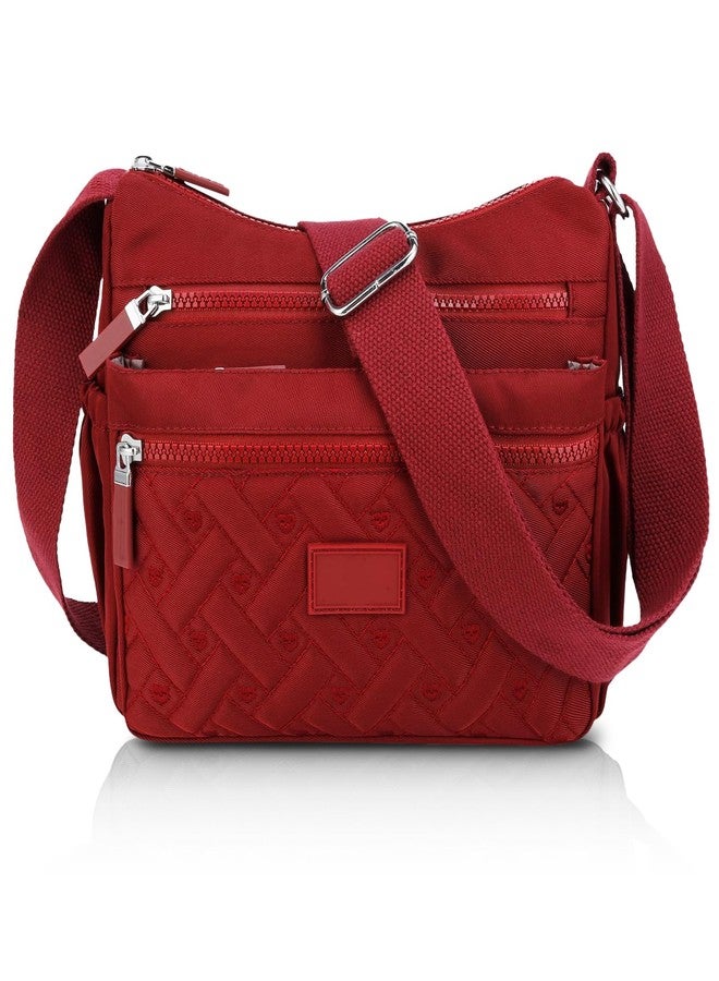 Rkrouco Crossbody Bag for Womens Multi-Pocket Shoulder Handbags Nylon Waterproof Messenger Bag Lightweight Casual Purse Handbag Women Travel (Burgundy) - Image 1