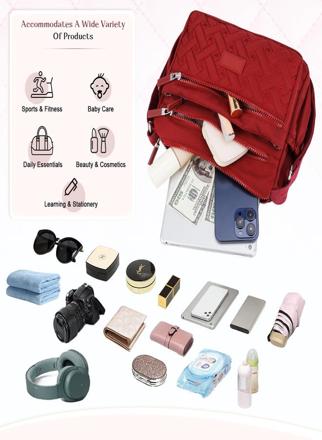Rkrouco Crossbody Bag for Womens Multi-Pocket Shoulder Handbags Nylon Waterproof Messenger Bag Lightweight Casual Purse Handbag Women Travel (Burgundy) - Image 5
