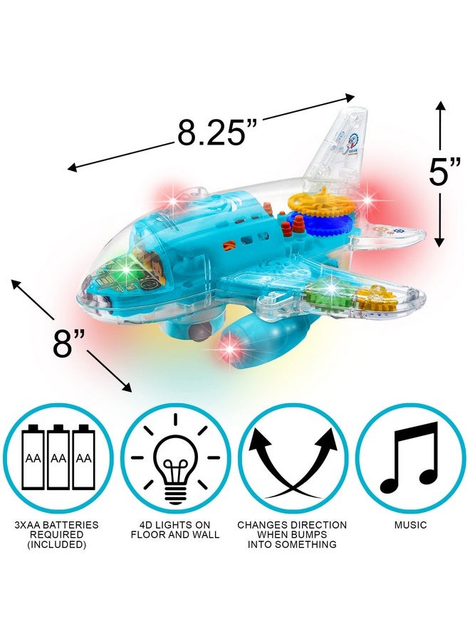 ArtCreativity ArtCreativity Light-Up Transparent Airplane Toy for Toddlers 1-3, Fun Bump-and-Go Plane Toy for Kids 3-5, with Colorful Moving Gears, Music, and LED Effects - Perfect Airplane Gift for Boys and Girls  - Image 3
