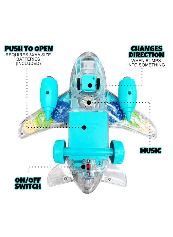 ArtCreativity ArtCreativity Light-Up Transparent Airplane Toy for Toddlers 1-3, Fun Bump-and-Go Plane Toy for Kids 3-5, with Colorful Moving Gears, Music, and LED Effects - Perfect Airplane Gift for Boys and Girls  - Image 4