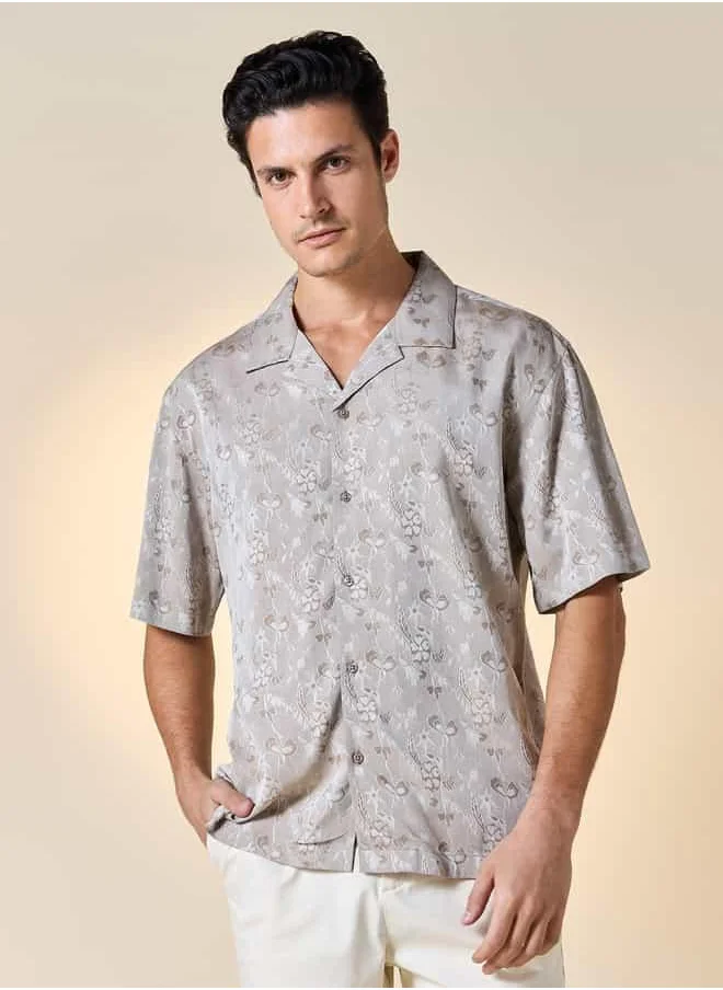 Iconic Iconic Regular Fit Printed Shirt with Short Sleeves