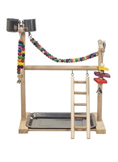 NNC PETS Bird play stand for small to medium-sized birds, Bird playground with Feeding cups, Swinging perch, Bird toys, Climbing ladders, and Removable tray, Bird training stand 45 cm (Beige)  - Image 1