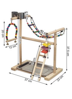 NNC PETS Bird play stand for small to medium-sized birds, Bird playground with Feeding cups, Swinging perch, Bird toys, Climbing ladders, and Removable tray, Bird training stand 45 cm (Beige)  - Image 2