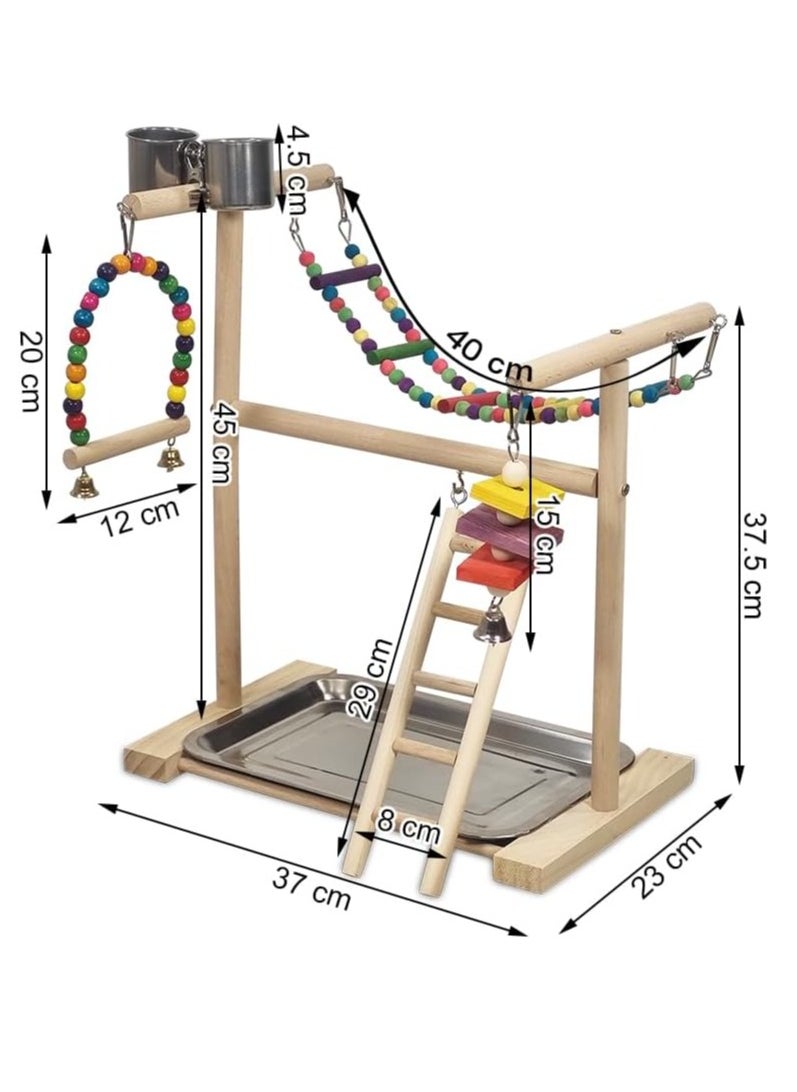 NNC PETS - Bird play stand for small to medium-sized birds, Bird playground with Feeding cups, Swinging perch, Bird toys, Climbing ladders, and Removable tray, Bird training stand 45 cm (Beige) - Image 1