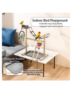 NNC PETS Bird play stand for small to medium-sized birds, Bird playground with Feeding cups, Swinging perch, Bird toys, Climbing ladders, and Removable tray, Bird training stand 45 cm (Beige)  - Image 4