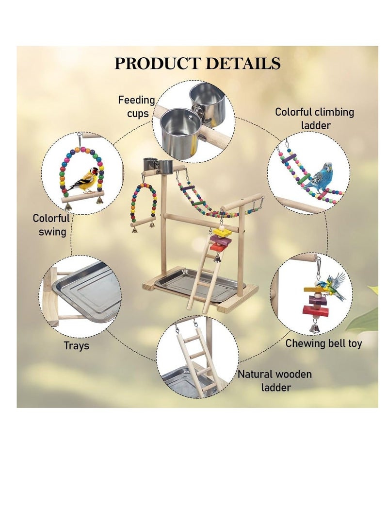 أن ان سي بيتس حامل لعب الطيور للطيور الصغيرة والمتوسطة الحجم، ملعب للطيور مع أكواب تغذية، مجثم متأرجح، ألعاب الطيور، سلالم تسلق، وصينية قابلة للإزالة، حامل تدريب الطيور 45 سم (بيج) - Image 4