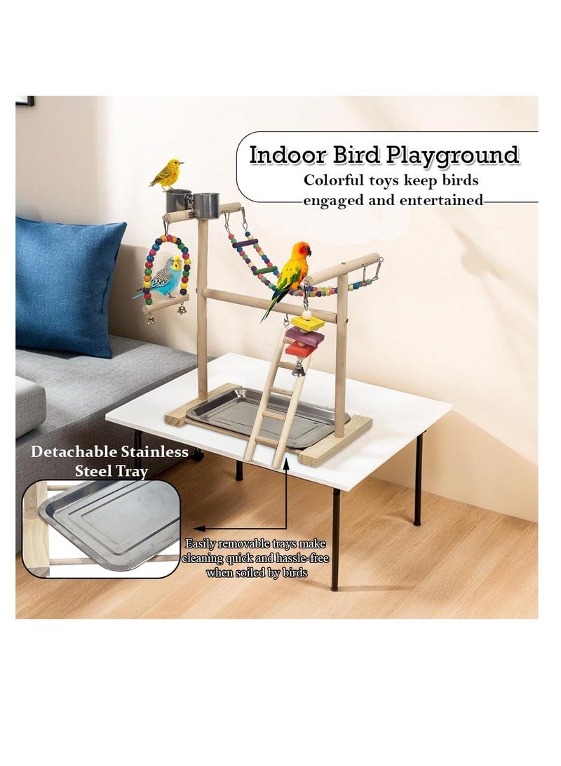 أن ان سي بيتس حامل لعب الطيور للطيور الصغيرة والمتوسطة الحجم، ملعب للطيور مع أكواب تغذية، مجثم متأرجح، ألعاب الطيور، سلالم تسلق، وصينية قابلة للإزالة، حامل تدريب الطيور 45 سم (بيج) - Image 1