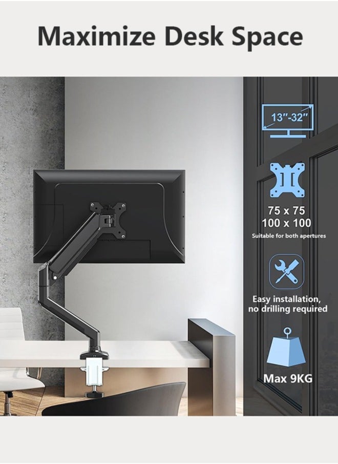Chixing - Single Monitor Arm for 13-32 inch Screens, Adjustable Gas Spring Monitor Mount Holds up to 22 lbs, Computer Monitor Stand with VESA Mount, C-Clamp & Grommet Base, Max VESA 100x100mm - Image 1