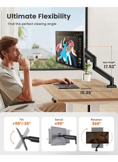Chixing Single Monitor Arm for 13-32 inch Screens, Adjustable Gas Spring Monitor Mount Holds up to 22 lbs, Computer Monitor Stand with VESA Mount, C-Clamp & Grommet Base, Max VESA 100x100mm  - Image 4