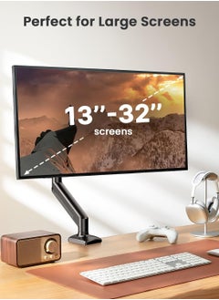 Chixing Single Monitor Arm for 13-32 inch Screens, Adjustable Gas Spring Monitor Mount Holds up to 22 lbs, Computer Monitor Stand with VESA Mount, C-Clamp & Grommet Base, Max VESA 100x100mm  - Image 2