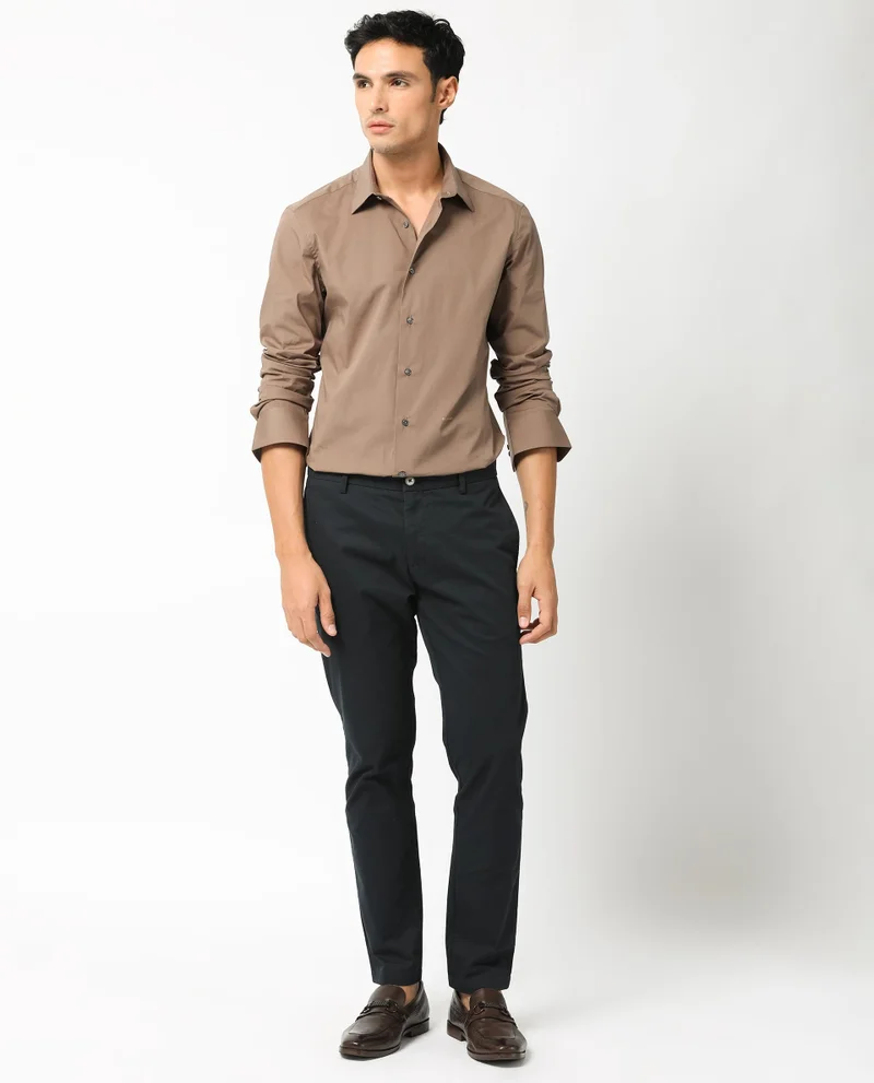 Rare Rabbit Rare Rabbit Men's Neutonss Brown Full Sleeve Collared Neck Regular Fit Plain Formal Shirt