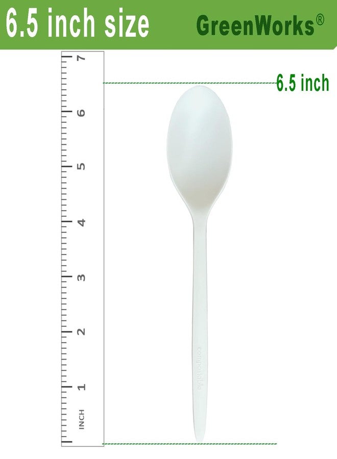 GreenWorks 100 Count 6.5" Large Compostable Soup Spoons,BPI Certified Heavy Duty Disposable Cutlery Soup Spoons - Image 3