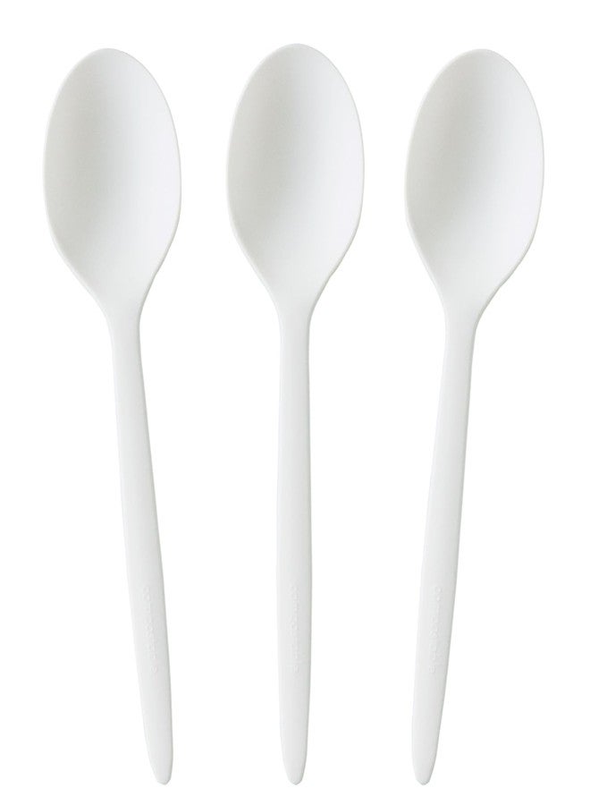 GreenWorks 100 Count 6.5" Large Compostable Soup Spoons,BPI Certified Heavy Duty Disposable Cutlery Soup Spoons - Image 1