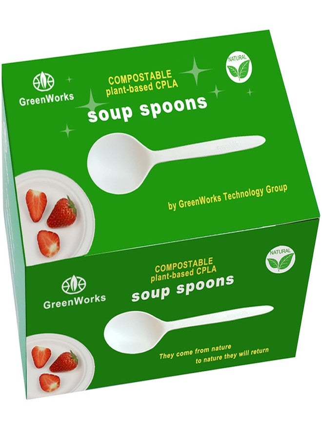 GreenWorks 100 Count 6.5" Large Compostable Soup Spoons,BPI Certified Heavy Duty Disposable Cutlery Soup Spoons - Image 2