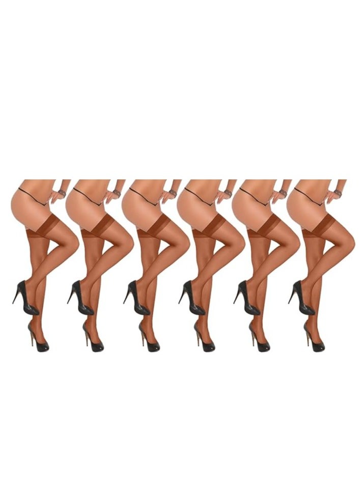 Be-Queen - 6 Pairs Thigh Stockings for Women - One Size - High Waist Sheer Tights - Lightweight Full Length Thigh-high Pantyhose (Beach Bronze, 6 Pairs) - Image 1