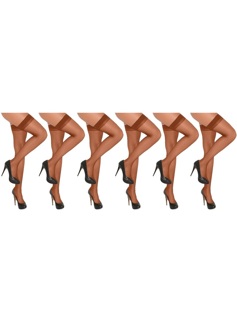 بي-كوين 6 Pairs Thigh Stockings for Women - One Size - High Waist Sheer Tights - Lightweight Full Length Thigh-high Pantyhose (Beach Bronze, 6 Pairs) - Image 1