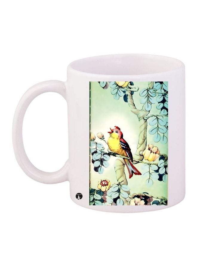 RYN Bird Printed Coffee Mug White/Yellow/Green 11ounce