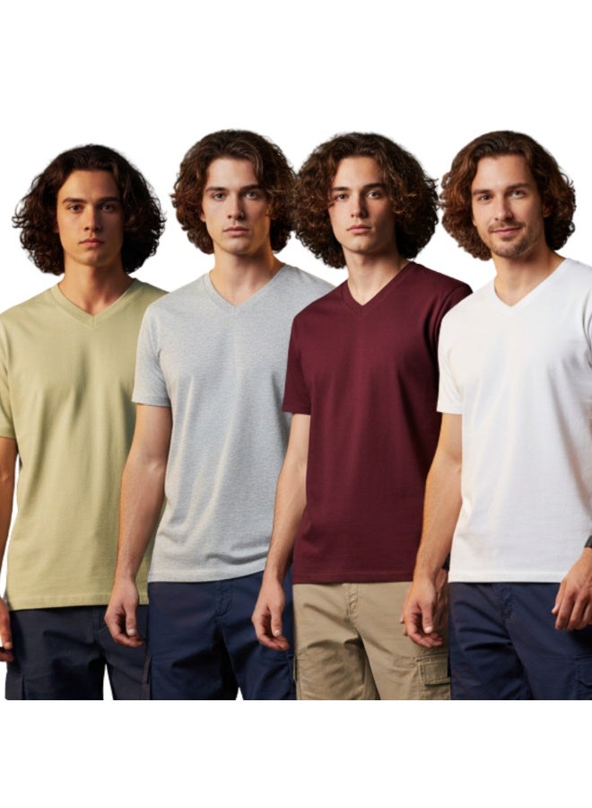 OUTLAWS Men's 4-Pack V-Neck Bio Finish T-Shirt in Solid Colors - Image 5