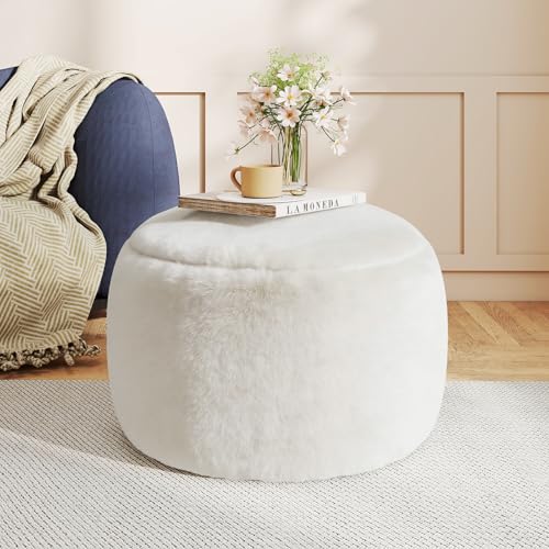 Gericco Round Stuffed Pouf Ottoman for Foot Rest, A Round Modern Foam Filled Poufs, Floor Chair for Living Room, Nursery, Dorm, A Soft Modern Foot Stool Perfect to Rest Your Feet (White, 20Inch) - Image 1