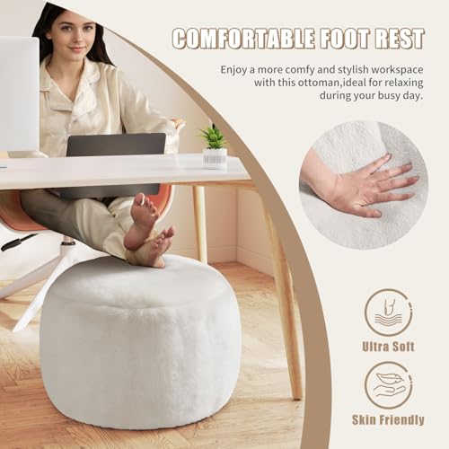 Gericco Round Stuffed Pouf Ottoman for Foot Rest, A Round Modern Foam Filled Poufs, Floor Chair for Living Room, Nursery, Dorm, A Soft Modern Foot Stool Perfect to Rest Your Feet (White, 20Inch) - Image 4