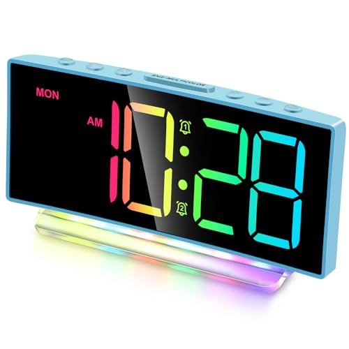 Cadmos Loud Alarm Clock for Heavy Sleepers AdultsKidsTeensDigital Desk Clock with USB PortLarge Numbers7 Color Night LightModern Electronic Plug in Simple Clock for BedroomBlueDynamic