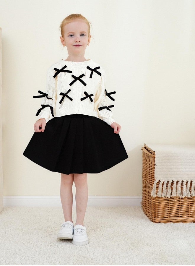 Renotemy Toddler Baby Girl Fall Winter Skirt Set Sweatshirt Pleated A-Line Dress Little Girls Clothes 2-Piece Outfits 18M-6T, Black Bow, 4-5 Years - Image 2