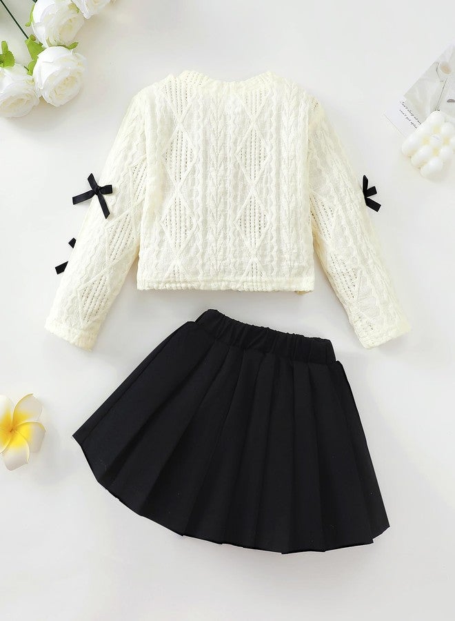Renotemy Toddler Baby Girl Fall Winter Skirt Set Sweatshirt Pleated A-Line Dress Little Girls Clothes 2-Piece Outfits 18M-6T, Black Bow, 4-5 Years - Image 4