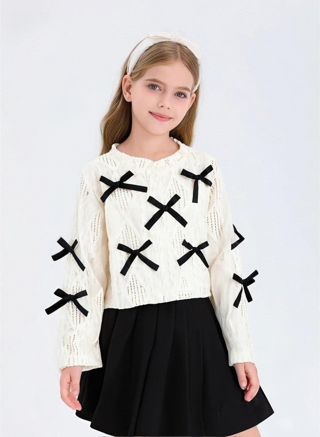 Renotemy Toddler Baby Girl Fall Winter Skirt Set Sweatshirt Pleated A-Line Dress Little Girls Clothes 2-Piece Outfits 18M-6T, Black Bow, 4-5 Years - Image 3