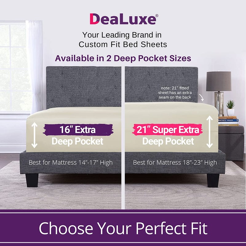 DeaLuxe Kids Twin XL Fitted Sheet - Real [16-Inch] Extra Deep Pocket Twin XL Fitted Sheet Only - Perfectly-FIT Fitted Sheet for 14 -18  Deep Mattress - Best Fit Extra Long Fitted Sheet - Beige Light Cream - Image 2