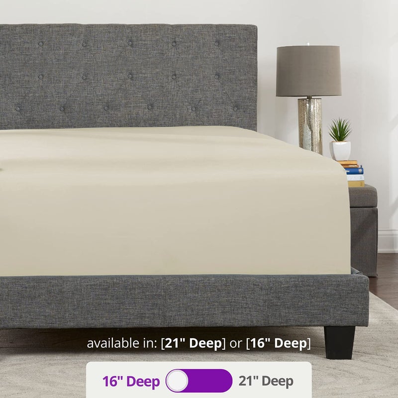 DeaLuxe Kids Twin XL Fitted Sheet - Real [16-Inch] Extra Deep Pocket Twin XL Fitted Sheet Only - Perfectly-FIT Fitted Sheet for 14 -18  Deep Mattress - Best Fit Extra Long Fitted Sheet - Beige Light Cream - Image 3