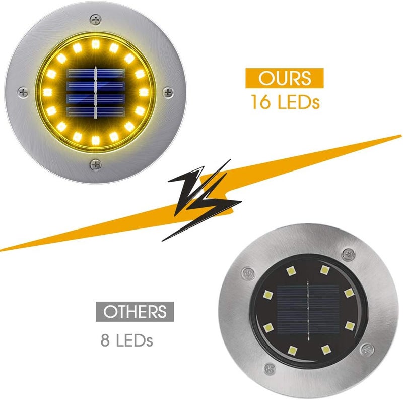 NFESOLAR 16 حزمة من الأضواء الشمسية الخارجية، 16 LED أضواء أرضية شمسية ساطعة، أضواء مائية للممرات للحدائق والساحات والممرات (أبيض دافئ) - Image 2