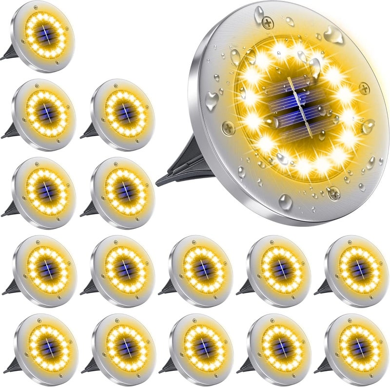 NFESOLAR 16 حزمة من الأضواء الشمسية الخارجية، 16 LED أضواء أرضية شمسية ساطعة، أضواء مائية للممرات للحدائق والساحات والممرات (أبيض دافئ) - Image 1