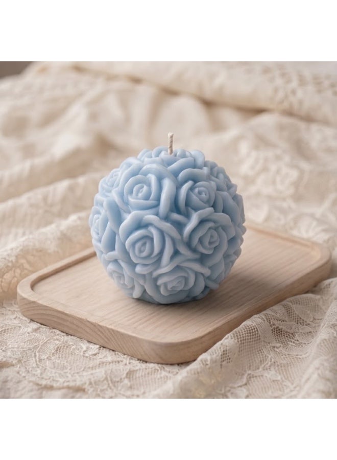 Aurora-Naturalis Handmade Elegant Rose Ball Candle | Baby Blue, Refreshing Ocean Breeze Scent | Elegant Floral Home Décor | Perfect Gift - Image 2