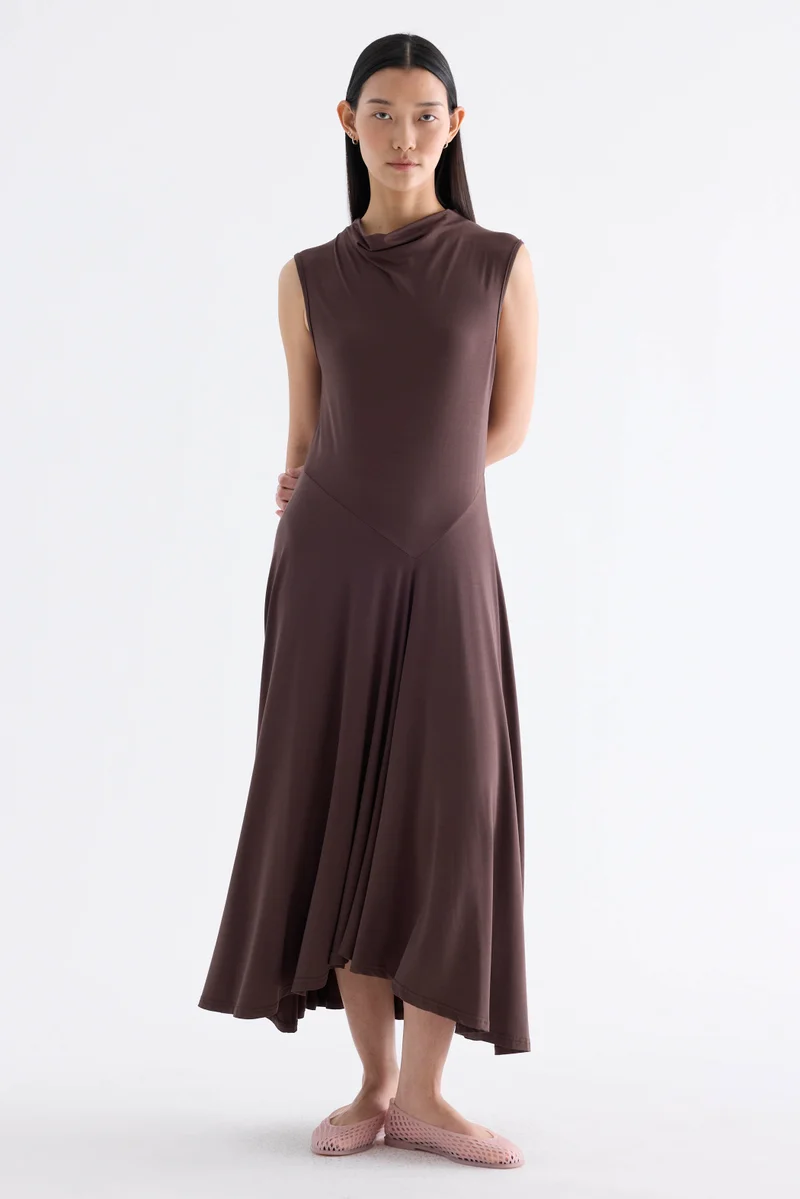 Irica Drape-Neck Asymmetrical Dress