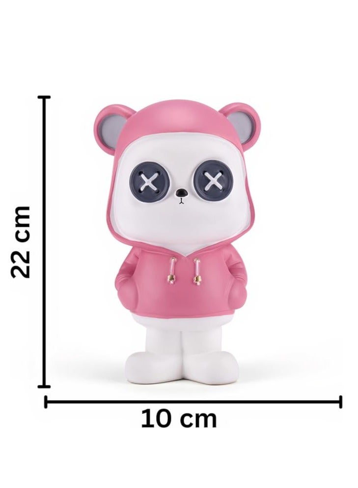 WISHWIND Pink Cool Panda with Hoodie Piggy Bank (Small) – Fun and Stylish Panda-Shaped Money Box for Kids, Teens, and Collectors, Perfect for Saving and Decorative Display - Image 1