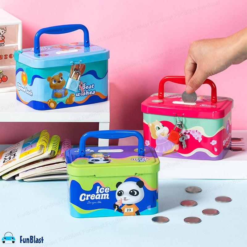 FunBlast صندوق توفير المال على شكل علبة نقود مع مقبض وقفل ومفتاح، حصالة للأطفال، جلك للأطفال، هدية عيد ميلاد للأولاد والبنات، بنك المال، صندوق العملات (بألوان متعددة) - Image 5