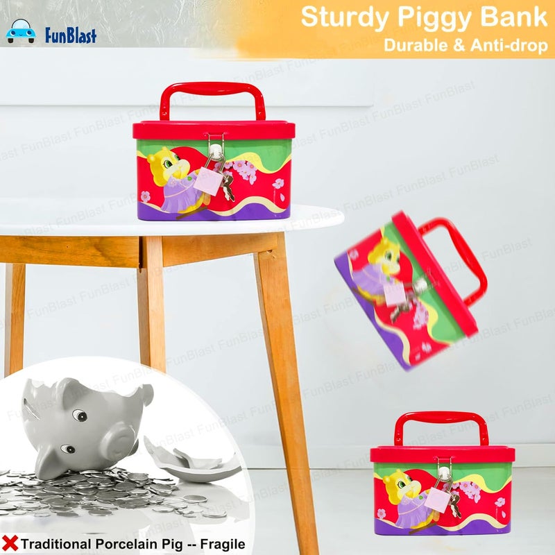 FunBlast صندوق توفير المال على شكل علبة نقود مع مقبض وقفل ومفتاح، حصالة للأطفال، جلك للأطفال، هدية عيد ميلاد للأولاد والبنات، بنك المال، صندوق العملات (بألوان متعددة) - Image 4