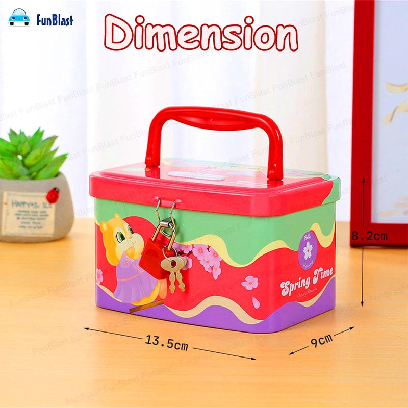 FunBlast صندوق توفير المال على شكل علبة نقود مع مقبض وقفل ومفتاح، حصالة للأطفال، جلك للأطفال، هدية عيد ميلاد للأولاد والبنات، بنك المال، صندوق العملات (بألوان متعددة) - Image 3