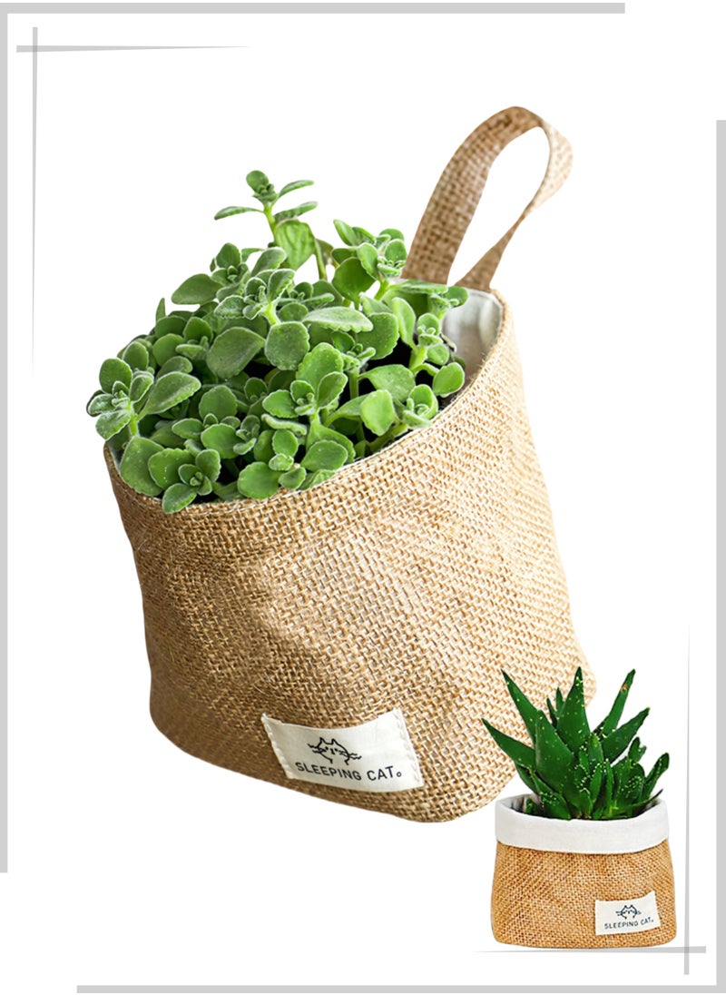 Generic 3Pcs Linen Woven Hanging Storage Basket Set with Lanyard,Wall-Hanging Storage Basket Desktop Storage,Door Wall Hanging Decor,Stationery Cosmetics Snacks Green Plant storage,Kid's Toys Kitchen Storage Basket, Laundry Hamper,Home Storage Container 12X12X8cm(5X5X3inch)  - Image 1