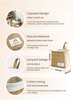Generic 3Pcs Linen Woven Hanging Storage Basket Set with Lanyard,Wall-Hanging Storage Basket Desktop Storage,Door Wall Hanging Decor,Stationery Cosmetics Snacks Green Plant storage,Kid's Toys Kitchen Storage Basket, Laundry Hamper,Home Storage Container 12X12X8cm(5X5X3inch)  - Image 3