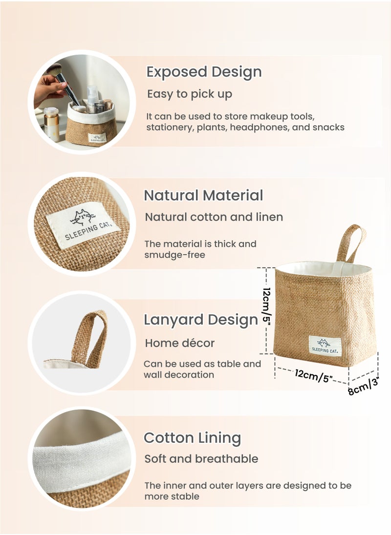 Generic 3Pcs Linen Woven Hanging Storage Basket Set with Lanyard,Wall-Hanging Storage Basket Desktop Storage,Door Wall Hanging Decor,Stationery Cosmetics Snacks Green Plant storage,Kid's Toys Kitchen Storage Basket, Laundry Hamper,Home Storage Container 12X12X8cm(5X5X3inch)  - Image 3