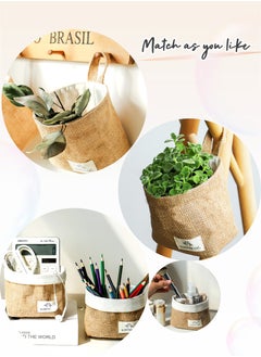 Generic 3Pcs Linen Woven Hanging Storage Basket Set with Lanyard,Wall-Hanging Storage Basket Desktop Storage,Door Wall Hanging Decor,Stationery Cosmetics Snacks Green Plant storage,Kid's Toys Kitchen Storage Basket, Laundry Hamper,Home Storage Container 12X12X8cm(5X5X3inch)  - Image 5